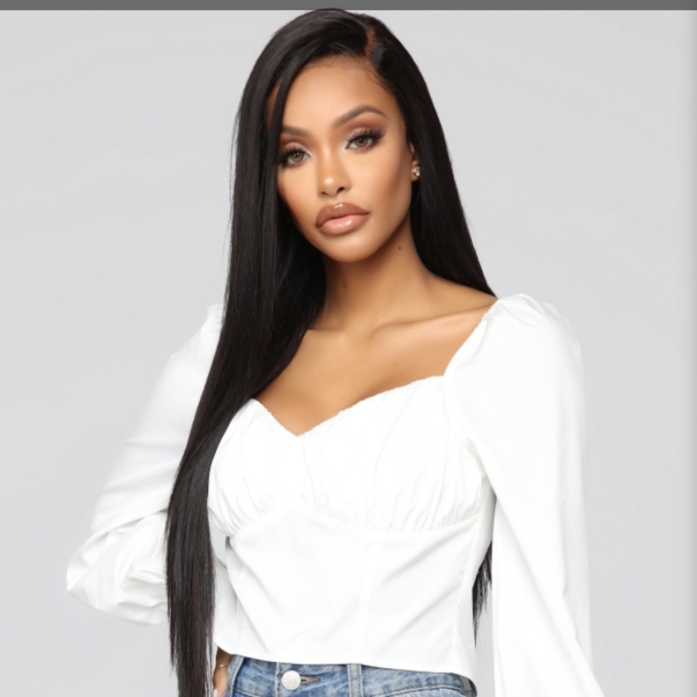 White Bustier Blouse with Puff Sleeves